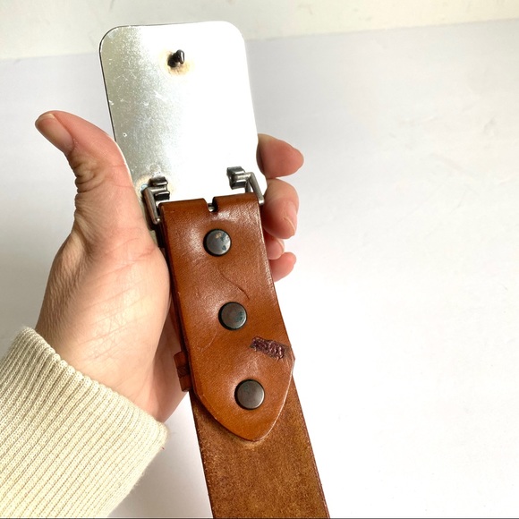 Vintage Tooled Brown Leather Belt Silver Western - Picture 6 of 11